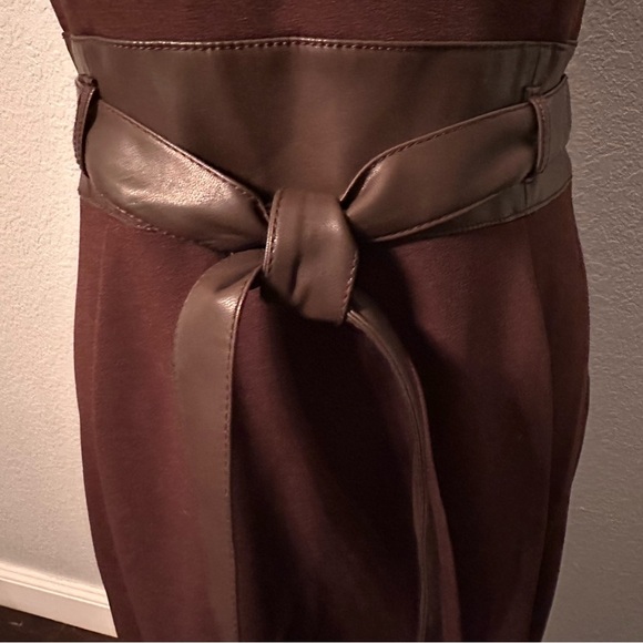 Calvin Klein Solid Brown Faux-Leather Tie-Waist Sheath Dress | Size 6 - Picture 5 of 8